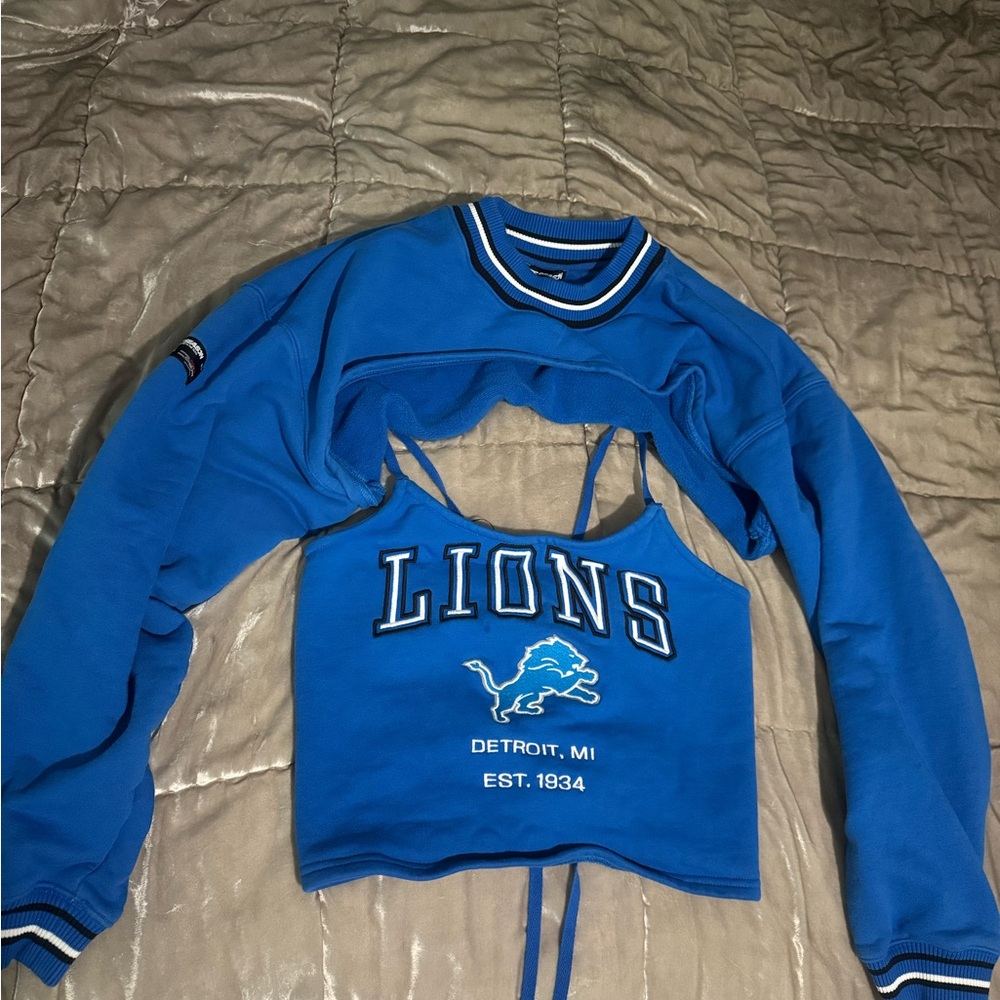 Detroit Lions Blue Crop Top and Jacket Set